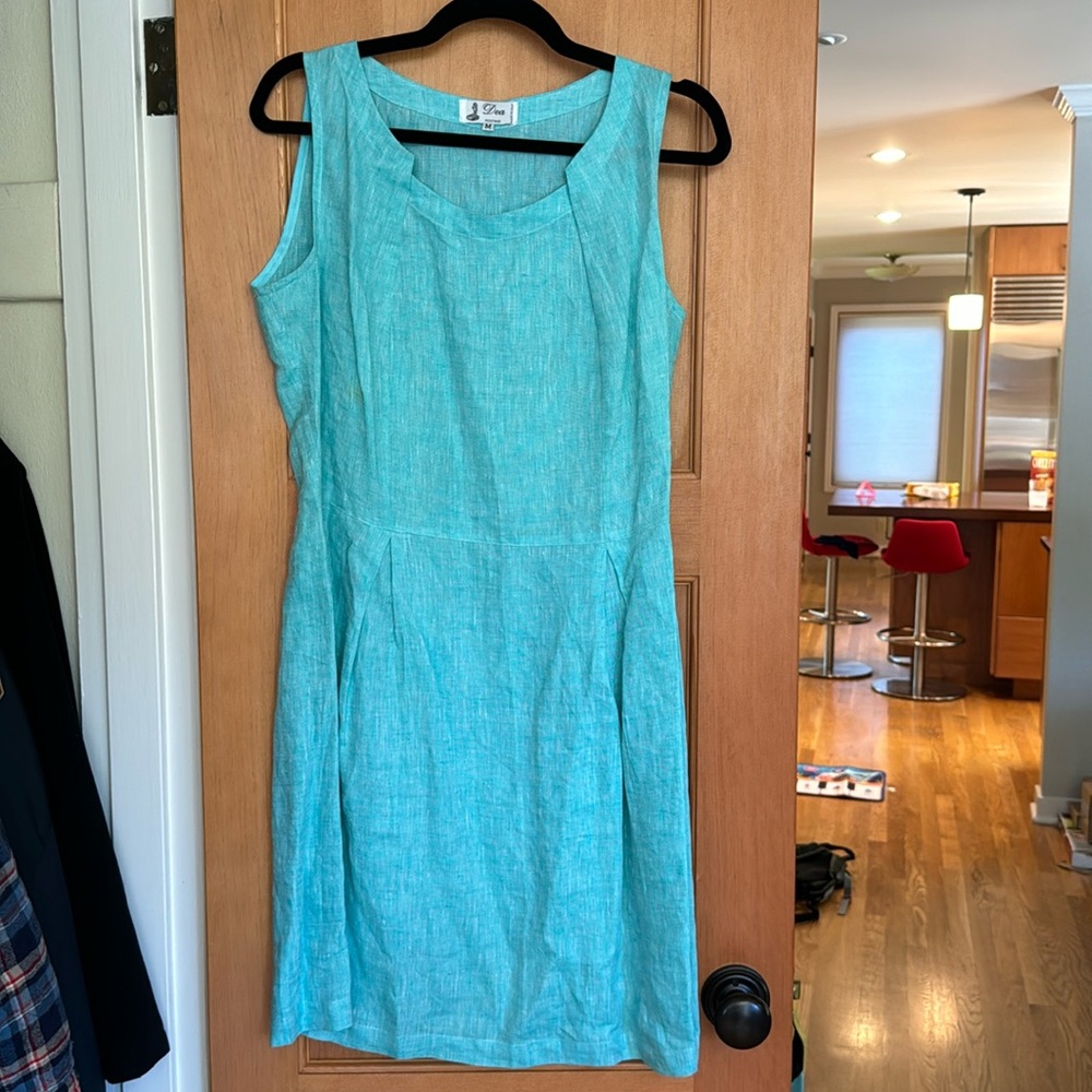 Beautiful turquoise linen dress made in Positano Italy